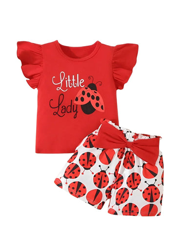 Summer Girl's Adorable Ladybug Outfit 2pcs Set for Baby Girls Sleeveless T-Shirt + Causal Shorts Infant Newborn Baby Girl Clothes, Drestiny, Sets, Short Sets, Shorts, T-Shirts, Sleeveless, Casual Shirts, Red, White, Black,  9-12M, 1-2Y, 3-4Y, 4-5Y, 5-6Y, United States, USA, Canada, Australia, New Zealand, United Kingdom, UK, cute ladybug outfit for kids, shopdrestiny.com